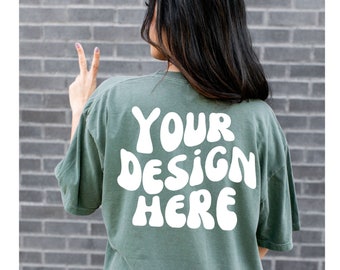 Comfort Colors Moss Back of Comfort Colors Moss Back Mockup Outdoor Mockup Vintage Mockup Oversized Moss T-Shirt Mock Green Mockup CC1717