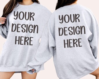Ash Front and Back Mockup Gildan 18000 Ash Couple Mockup Gray Sweatshirt Mockup Ash Crewneck Mock-up Oversized Mockup T-shirt Dress Mockup