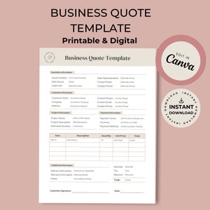 Price Quote Template | Job Estimate Form | Business Quote Template| Invoice Template | Job Proposal