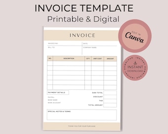Invoice Template Download, Invoice Template, Printable Invoice, Editable Invoice, Invoice Form, Invoice, Business Invoice