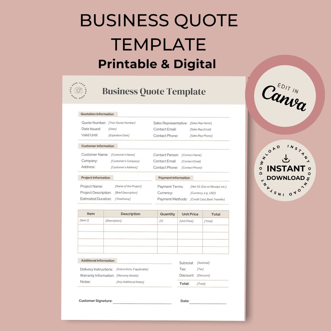 Price Quote Template | Job Estimate Form | Business Quote Template ...