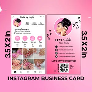 Modelo de cartão de visita para Instagram de tecnologia de unhas, modelo de cartão de visita DIY, cartão de visita de unhas editável Canva, modelo de cartão de visita pequeno DIY