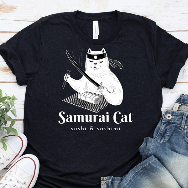 Samurai Shirt, Samurai Cat Shirt, Japanese Shirt, Cat Lover T-Shirt, Shirt Samouraï, Ninja Cat T-Shirt, Samurai Gift, Samurai Lover Gifts