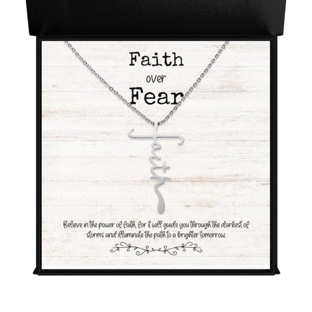 Faith Over Fear Necklace, Gold Plated Faith Necklace, Mantra Necklace