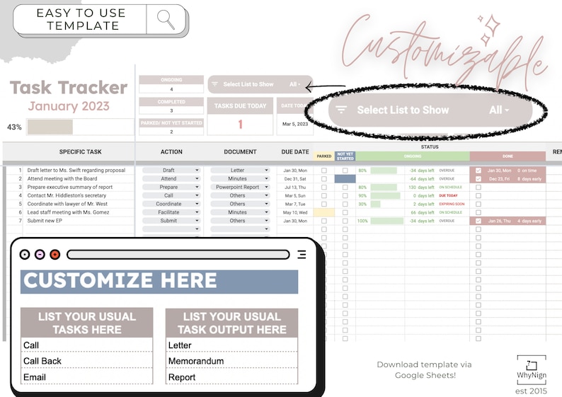 OFFICE TASK TRACKER | Productivity Tracker | Whynign Templates - Etsy
