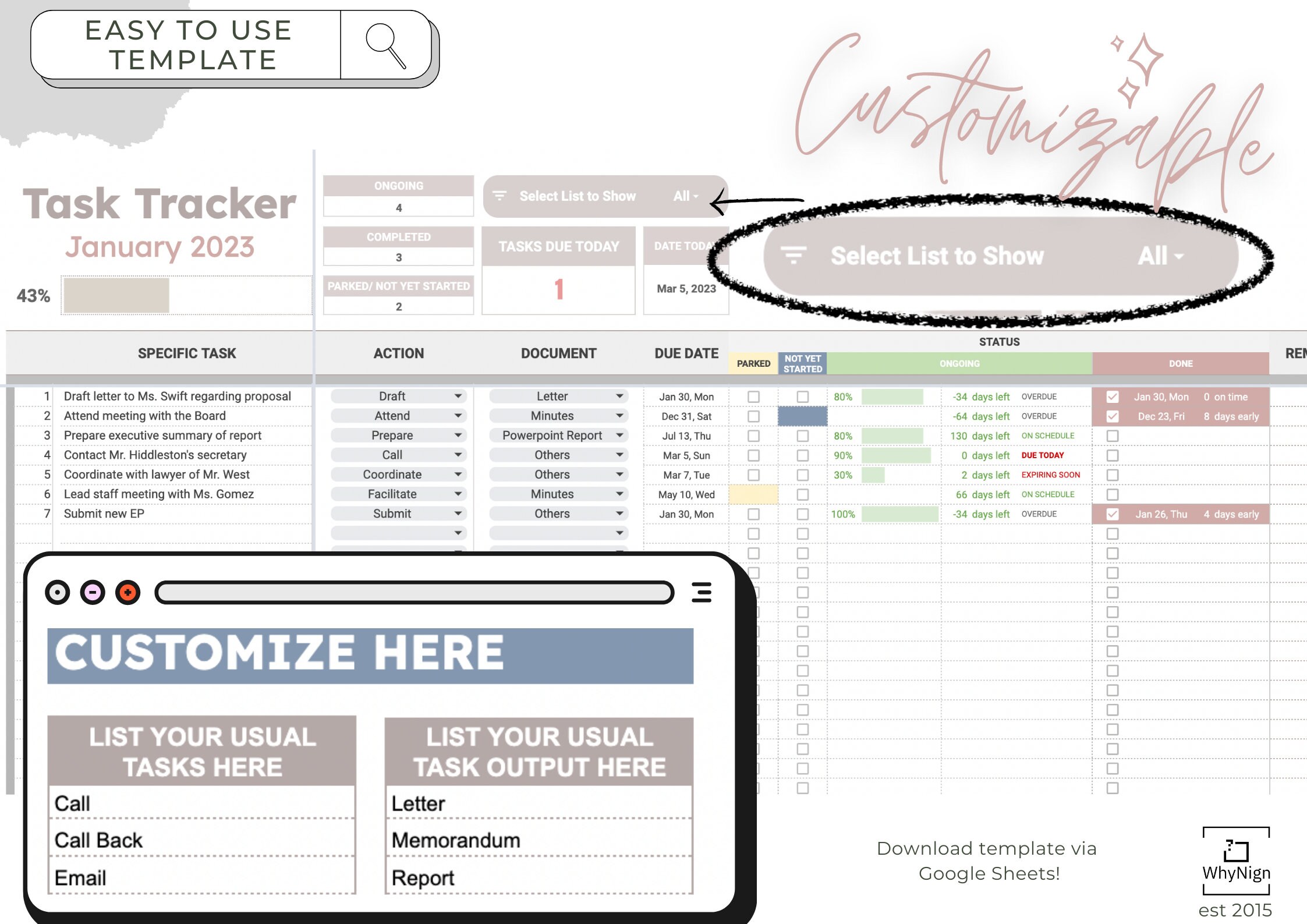OFFICE TASK TRACKER | Productivity Tracker | Whynign Templates - Etsy