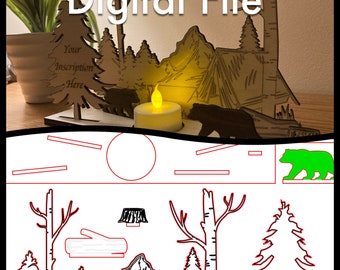 Escena de osos en campamento: Archivo SVG cortado con láser (descarga digital)