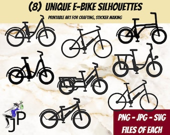 Arte de siluetas de bicicletas eléctricas: Manualidades y diseños de pegatinas (Descarga digital)
