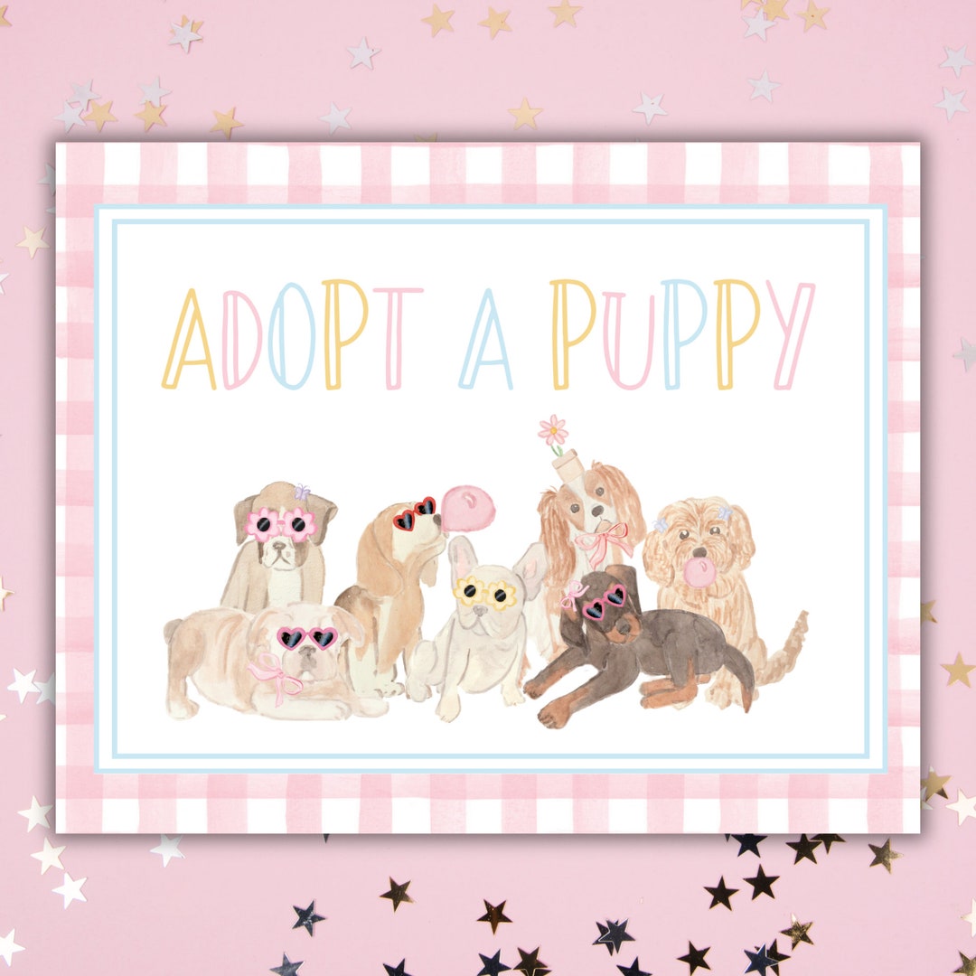 Adopt a Puppy Sign Let's Pawty Puppy Dog Girl Birthday Party - Etsy
