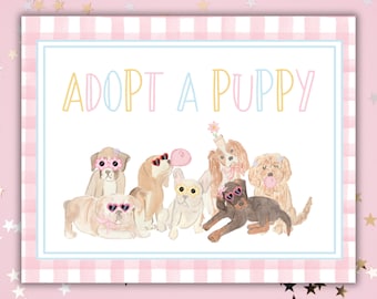 Adopt a Puppy Sign Let's Pawty Puppy Dog Girl Birthday Party