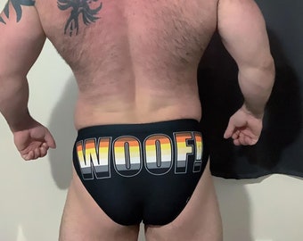 WOOF Bear Pride Flag Gay Underwear, Bear Pride Men's Briefs, Brotherhood Flag Trunks, LGBTQ Lingerie, Queer Gift