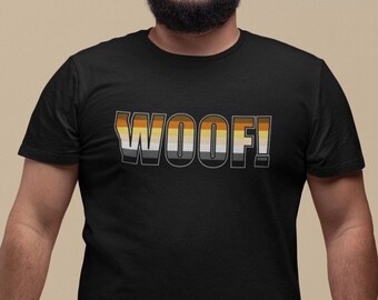 Woof Bear Pride Flag Unisex Heavy Cotton Tee, Pride Parade Outfit, Rainbow Apparel