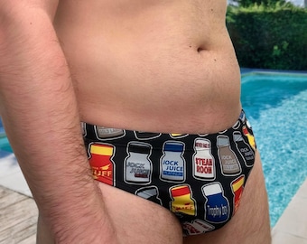 Slip de bain Poppers, maillot de bain rétro Gay Pride