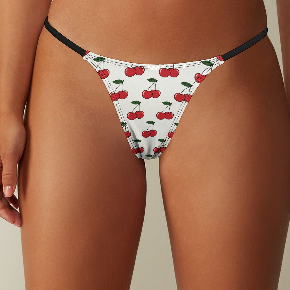 Cherry Print G-String Thong, Fruit Pattern Women's Underwear