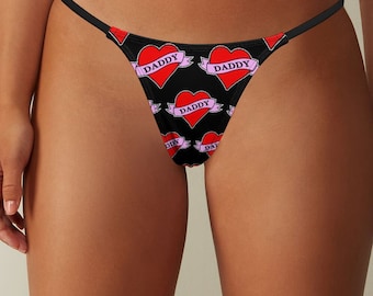 String string papa, lingerie femme coeur papa, culotte tatouage traditionnel américain, sous-vêtements sexy