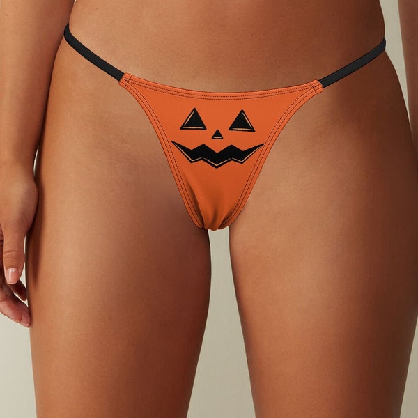 Jack-O'-Lantern Women's Thong, Halloween Lingerie, Sexy Adult Underwear, Naughty Costume Accessory