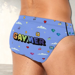 Gaymer Pride Męskie majtki, Retro Wzór W Gry Wideo Bielizna, Tęczowa Pixel Art Bielizna, Queer Gay Gamer Prezent
