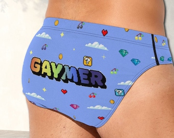 Calzoncillos para hombre Gaymer Pride, ropa interior con patrón de videojuegos retro, lencería Rainbow Pixel Art, regalo de jugador gay queer