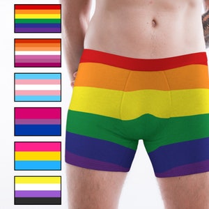 May include: Underwear with a rainbow pattern. The underwear is made of a soft, comfortable fabric and has a relaxed fit.