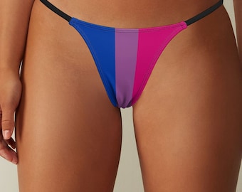 Bi Pride Flag Thong, Bisexual Women&#39;s Rainbow G-String Underwear, Sexy Gay Panties, LGBTQ Lingerie, Queer Gift