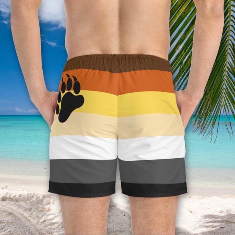 Gay Mens Bear Pride Flag Swimsuit, Rainbow Swim Trunks, LGBTQ Swimwear, Queer Swimming Shorts Etsy