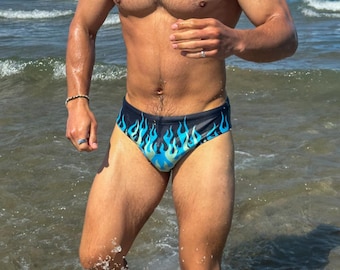Slip de bain Blue Flame : maillot de bain rétro Y2K Hot Rod