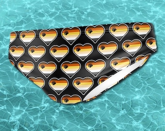 Slip de bain drapeau Bear Pride : maillot de bain coeur arc-en-ciel