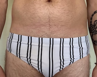 Slip de bain à rayures fines, maillot de bain classique style rétro pour homme bleu noir