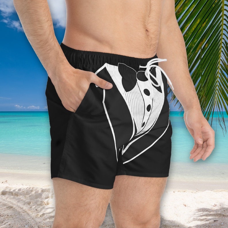 Groom Tuxedo Swimsuit Mens Wedding Swim Trunks Bachelor Etsy