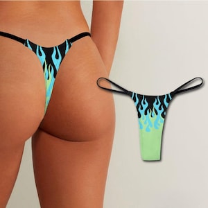 Tanga Hot Rod Flame, lencería con estampado de fuego azul y verde