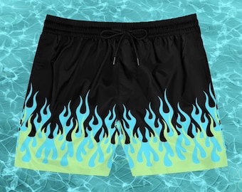 Bañador Blue Green Hot Rod Flame, traje de baño con estampado de fuego para hombre