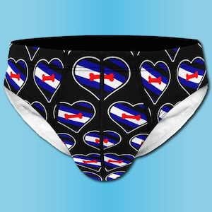 Puppy Pride Flag Men&#39;s Briefs, Pup Play Heart Underwear, LGBTQ Rainbow Shorts, Gay Lingerie, Queer Gift