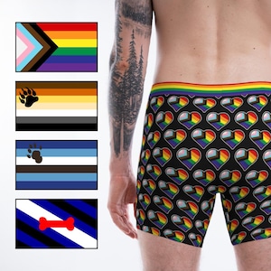 Pride Flag Boxer Briefs, Pup Bear Otter and Rainbow Progress Pride Flag Heart Shape Underwear