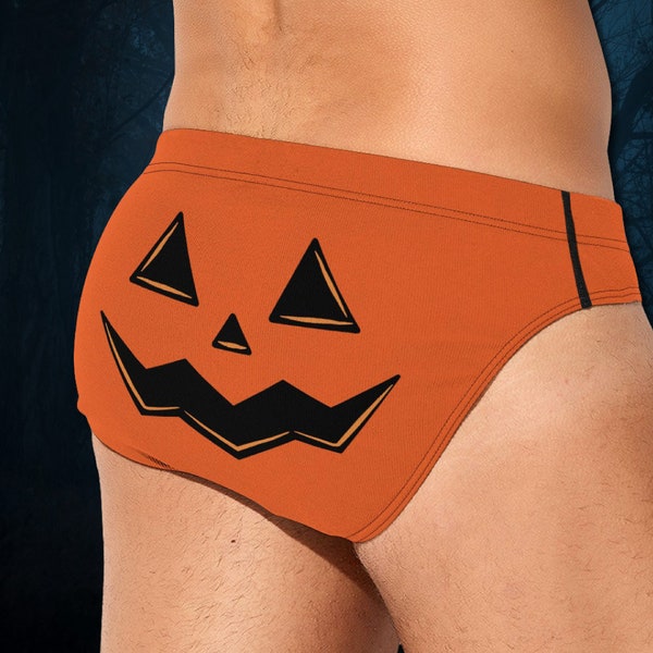 Jack-O'-Lantern Men's Briefs Underwear, Halloween Pumpkin Undies, Cute Spooky Boxers