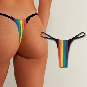 Gay Pride Flag Thong, Women's G-String Underwear, Rainbow Panties, LGBTQ Lingerie, Queer Gift