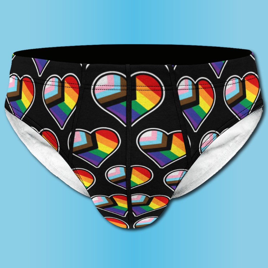 Gay Progress Pride Flag Briefs, Men's Valentines Day Pride Flag Heart ...