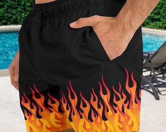 Short de bain Hot Rod Flame : maillot de bain homme rétro imprimé feu