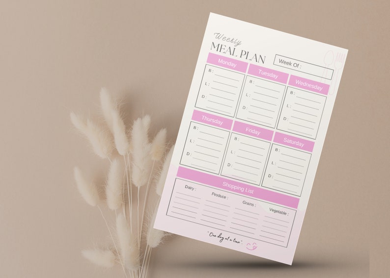 Weekly Meal Planner | Pink & Neutral | Download Template - Etsy