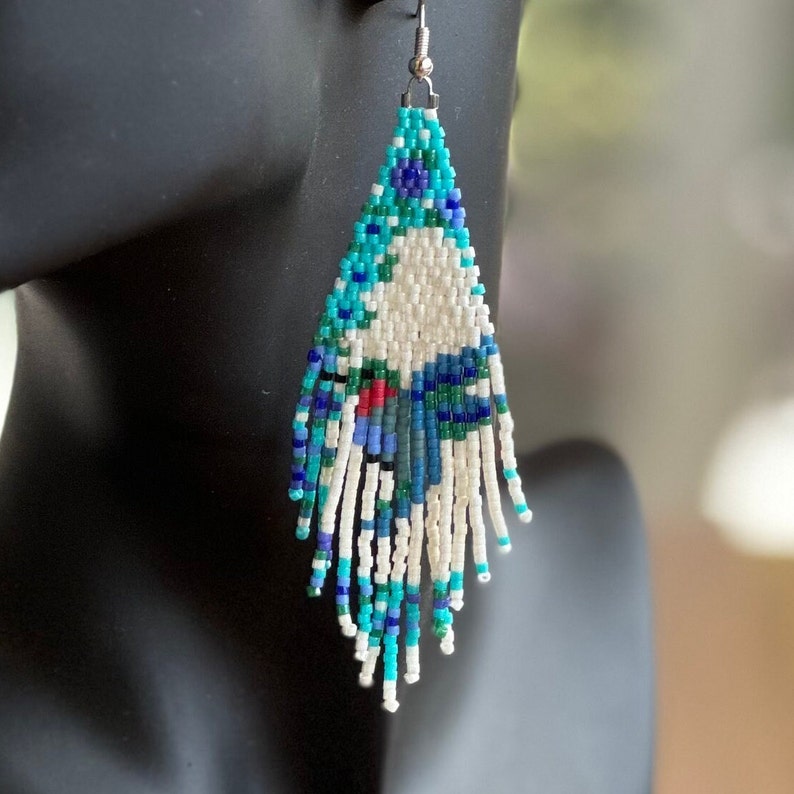 Hummingbird Beaded Fringe Earrings Metis Beaded Fringe - Etsy Canada