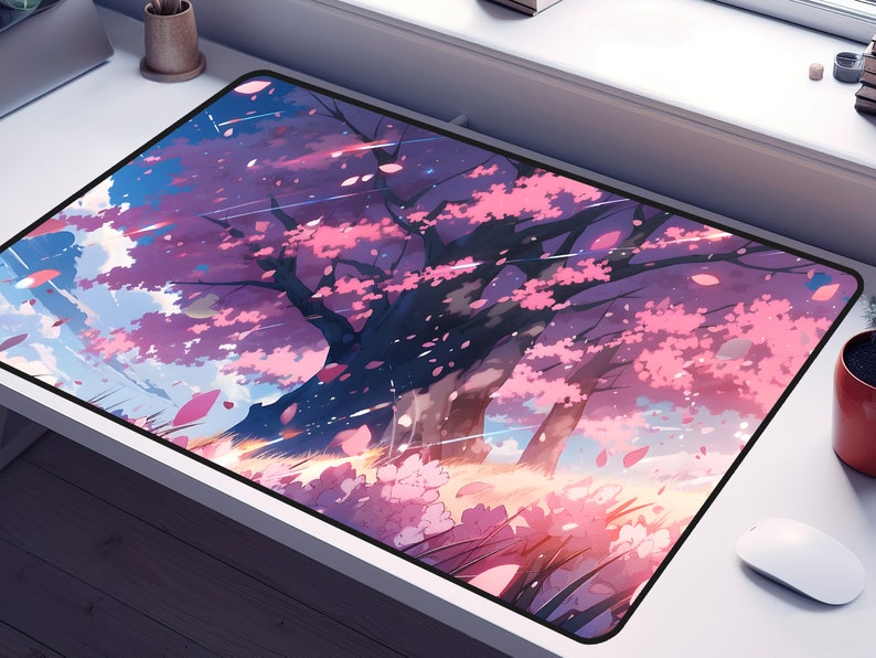 Lofi Anime Desk Mat, Lofi Vaporwave Desk Mat,sakura Desk Mat,floral