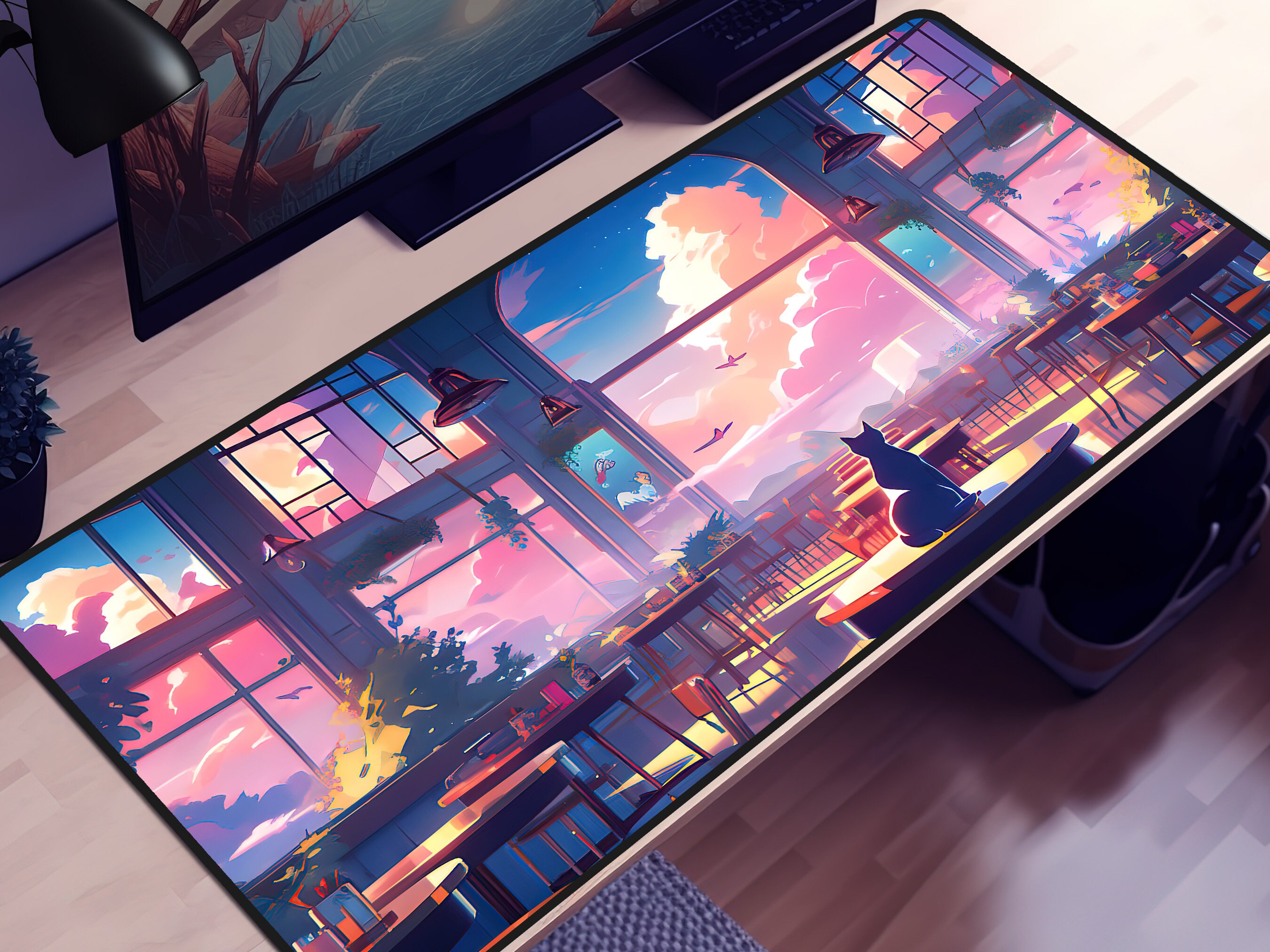 Lofi Anime Desk Mat Lofi Vaporwave Desk Matcute Desk Etsy