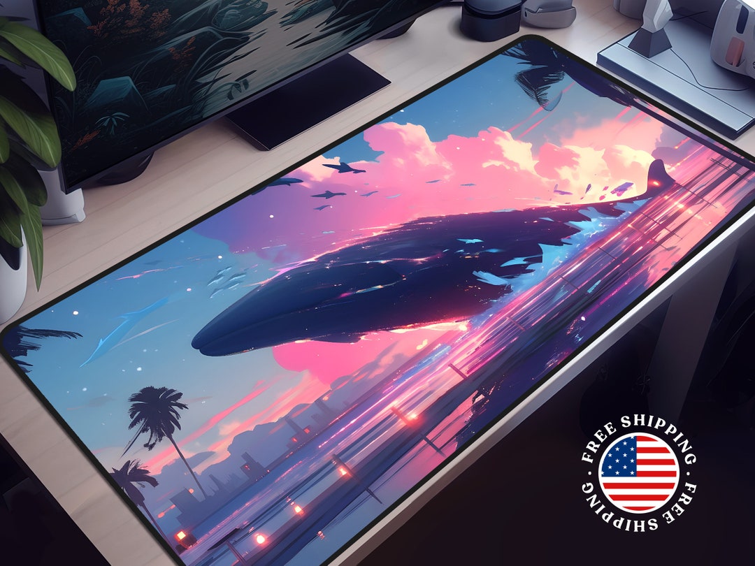 Lofi Anime Desk Mat, Lofi Vaporwave Desk Mat,whale Desk Mat,home Work