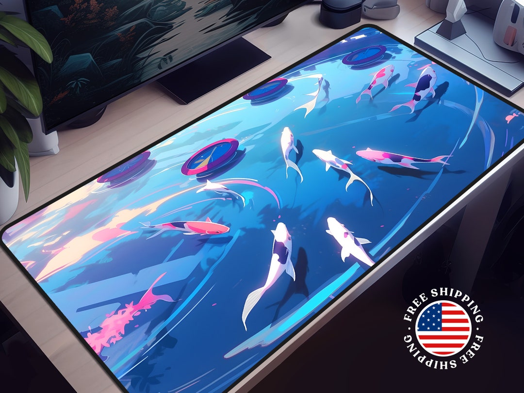 Lofi Anime Desk Mat, Lofi Vaporwave Desk Mat,koi Desk Mat,koi Fish