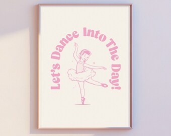 Dance Into The Day druckbare, dänische pastell Wandkunst, rosa Tanzmädchen monochrome Kunst druckbar, Selfcare Dekor, Wohnzimmer Vintage Cartoon