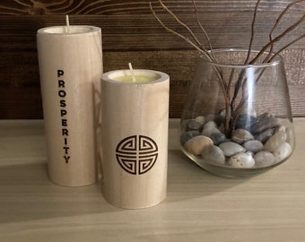 Tealight Candleholder pair with Laser Engraving - Handcrafted from Solid Poplar - Ready to Ship! 8 Designs to Choose From!