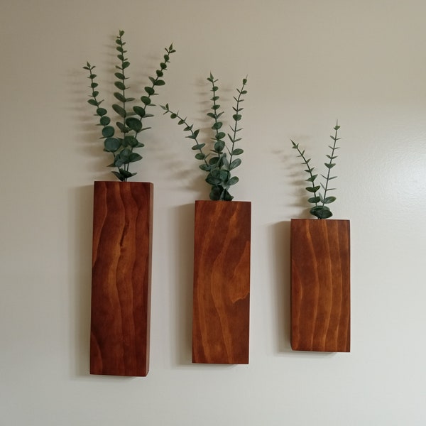 Set of 3 Wall Mount Greenery Holders | Wall Art | Wooden Wall Vase | Wall Decor | Wood Wall Pocket | Hanging Vase | Dried Flower Holder