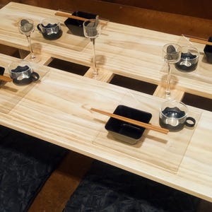 Handcrafted Radiata Pine Chabudai Table: Low Dining Table with Recessed Center (48&quot;x 25&quot;x 12&quot;)