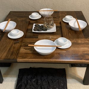 Solid Aspen Chabudai Table: Low Square Dining Table with Recessed Center - 32&quot; x 32&quot; - Made to order