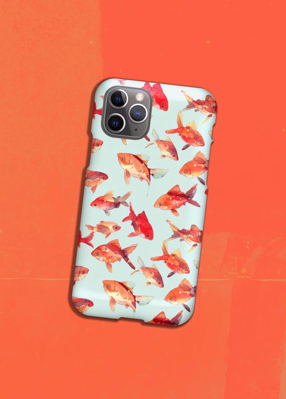 Red  gold Fish Pattern Glossy Phone Case Cover for iPhone Android Slim Protective Stylish Phone Case Cover Gift