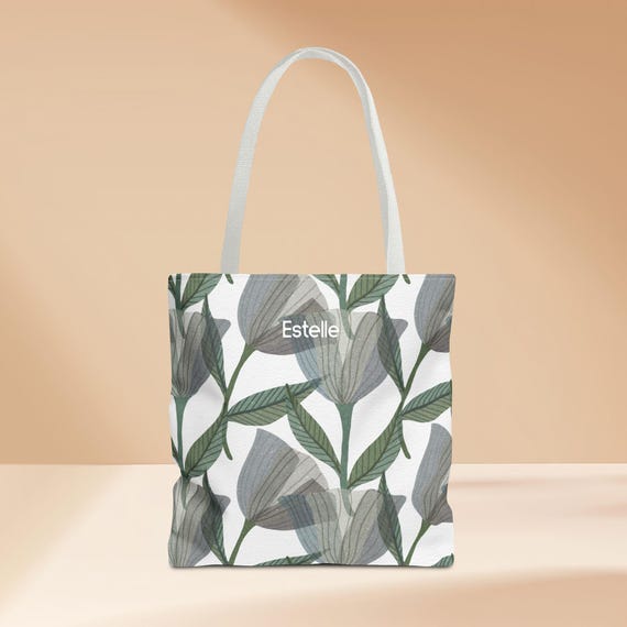 Floral Tote Bag, Personalized Name, Reusable Grocery Bag, Shoulder Bag, Custom Flower Print Tote, Eco-Friendly Bag